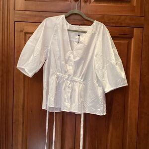 Banana Republic White 3/4 Sleeve Tie Front Blouse